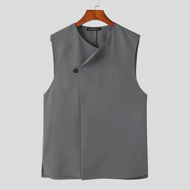 CHICMY 2024 Men Vests Solid Color V Neck Sleeveless Button Streetwear Korean Casual Waistcoats Men Fashion Thin Vests S-5XL