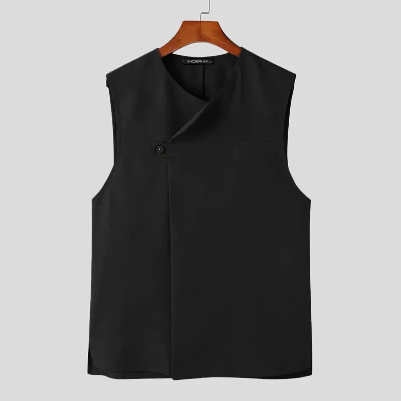 CHICMY 2024 Men Vests Solid Color V Neck Sleeveless Button Streetwear Korean Casual Waistcoats Men Fashion Thin Vests S-5XL