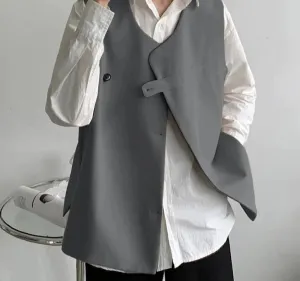 CHICMY 2024 Men Vests Solid Color V Neck Sleeveless Button Streetwear Korean Casual Waistcoats Men Fashion Thin Vests S-5XL