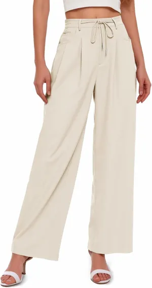 Cicy Bell Womens Wide Leg Dress Pants Elastic High Waist Pleated Work Pants Business Casual Trousers