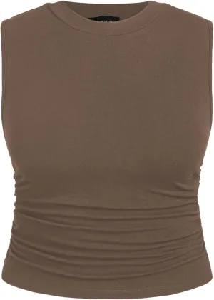 CIDER Plus Size Tops for Women Sleeveless Ruched Crew Neck Crop Tank Top Summer Casual Outfits