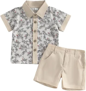CIYCUIT Toddler Baby Boys Summer Print Shirt Outfits Clothes Short Sleeve Button Down Tops   Shorts Set