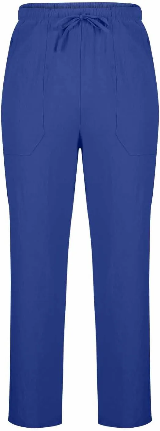 Cotton Linen Pants Men Casual Loose Fit Elastic Drawstring Waist Wide Leg Pant Lightweight Summer Beach Pants Pockets