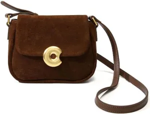 Cowhide Small Bag Small Square Bag Women's Fashion Design French Retro Texture Frosted Velvet Commuter Bag(Brown)