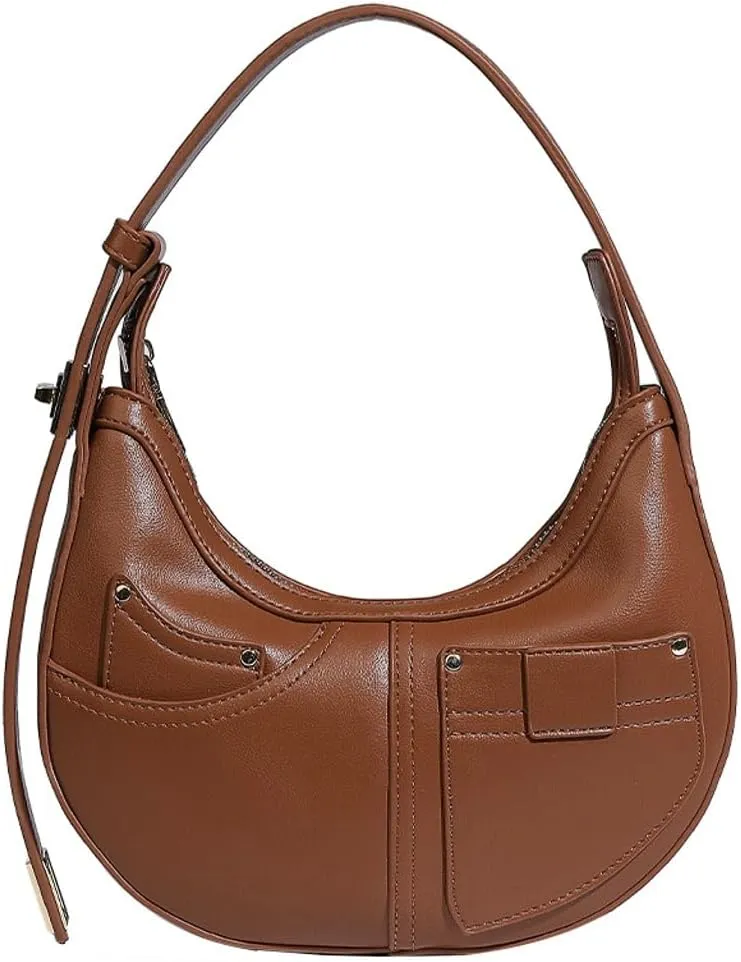 Crescent Shoulder Bag for Women Trendy Purse Vegan Leather Clutch Small Tote Bag Handbag Satchel Adjustable Strap