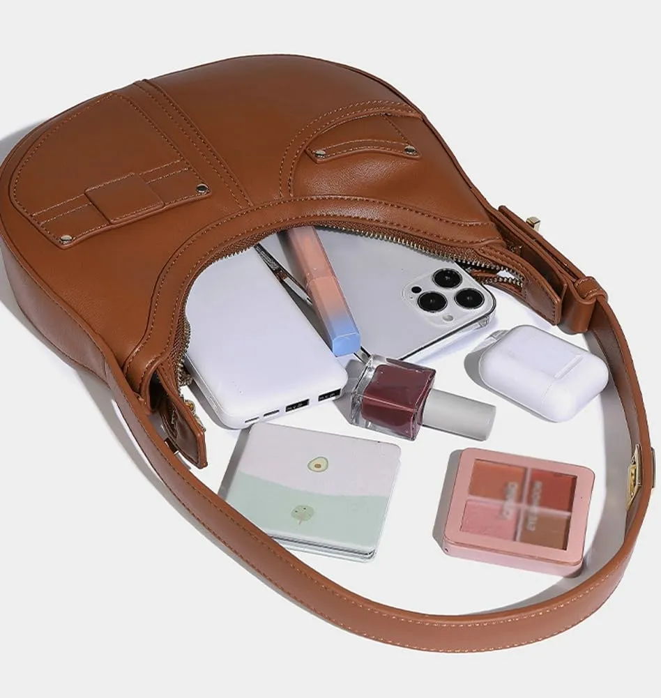 Crescent Shoulder Bag for Women Trendy Purse Vegan Leather Clutch Small Tote Bag Handbag Satchel Adjustable Strap