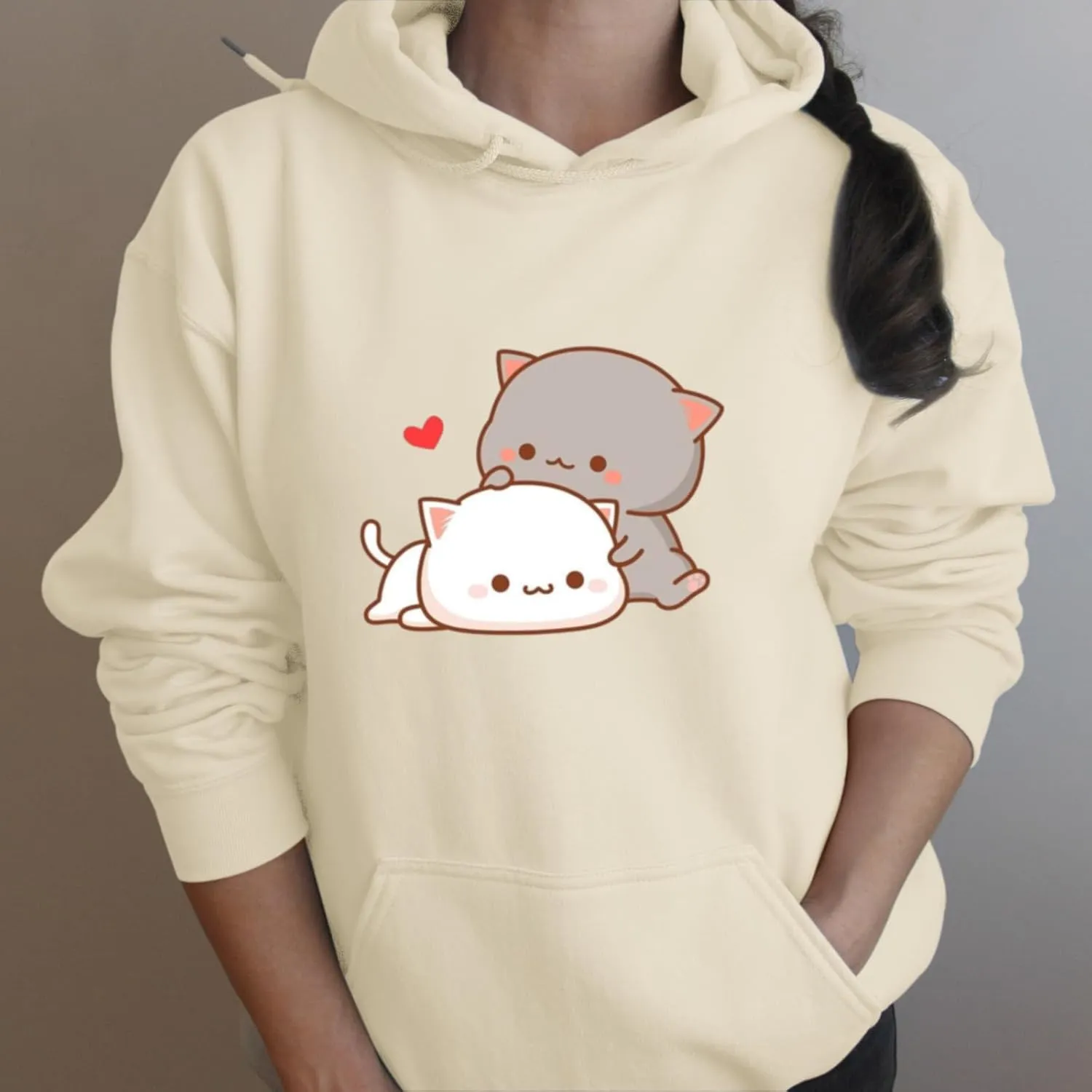 Cute Cat Graphic Hoodies Aesthetic Hooded Sweatshirts for Teen Girls Kawaii Cartoon Anime Lightweight Pullover Tops
