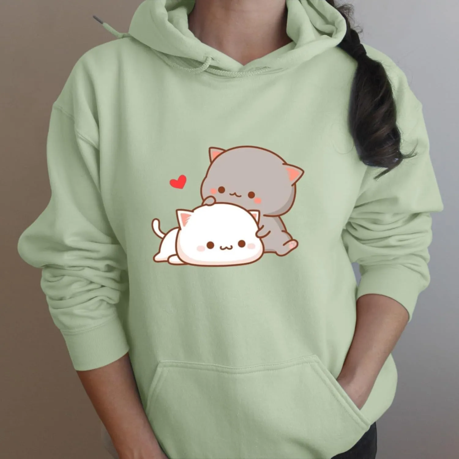 Cute Cat Graphic Hoodies Aesthetic Hooded Sweatshirts for Teen Girls Kawaii Cartoon Anime Lightweight Pullover Tops