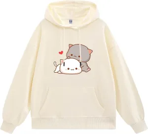 Cute Cat Graphic Hoodies Aesthetic Hooded Sweatshirts for Teen Girls Kawaii Cartoon Anime Lightweight Pullover Tops
