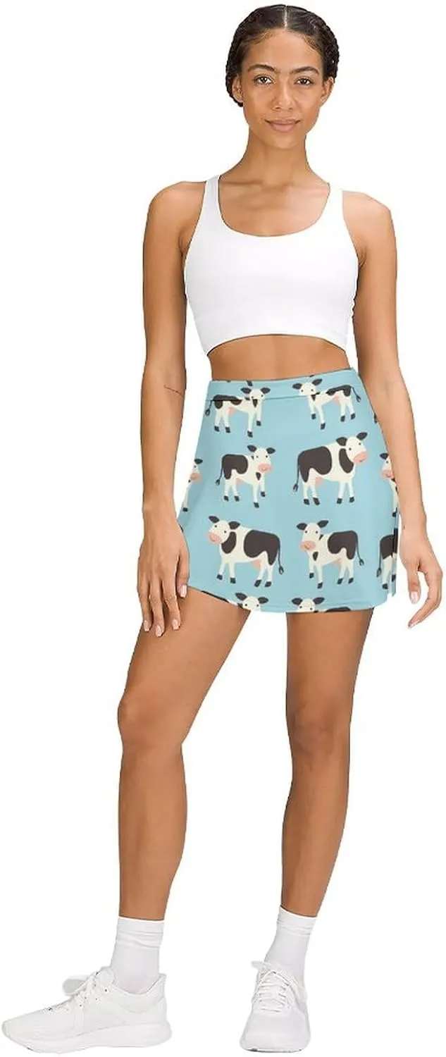 Cute Cattle Cow Women's Skort Athletic Skirt Golf Skorts A-line Skirts with Built-in Shorts Pockets