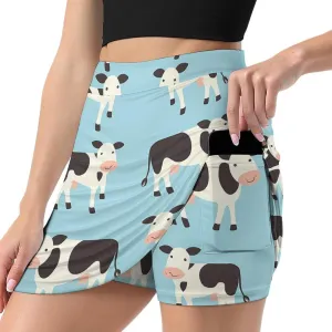 Cute Cattle Cow Women's Skort Athletic Skirt Golf Skorts A-line Skirts with Built-in Shorts Pockets