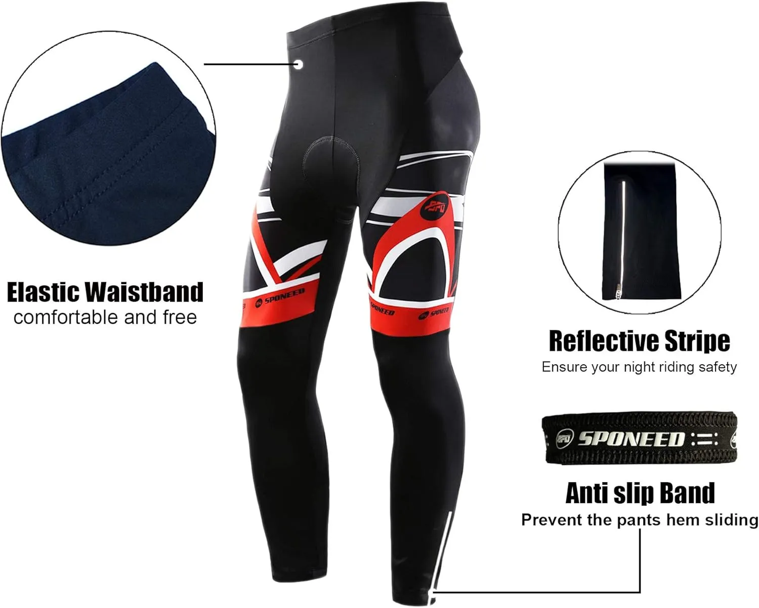 Cycling Pants for Men Road Bike Compression Tights Winter Biking Bottoms with Padding UV Proof