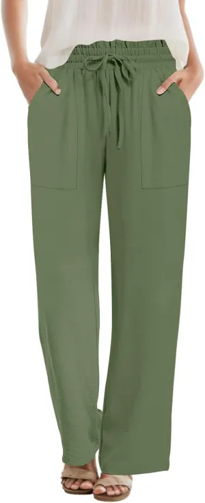 DB MOON Womens Wide Leg Pants Business Casual Outfits Loose High Waist Trouser with Pockets