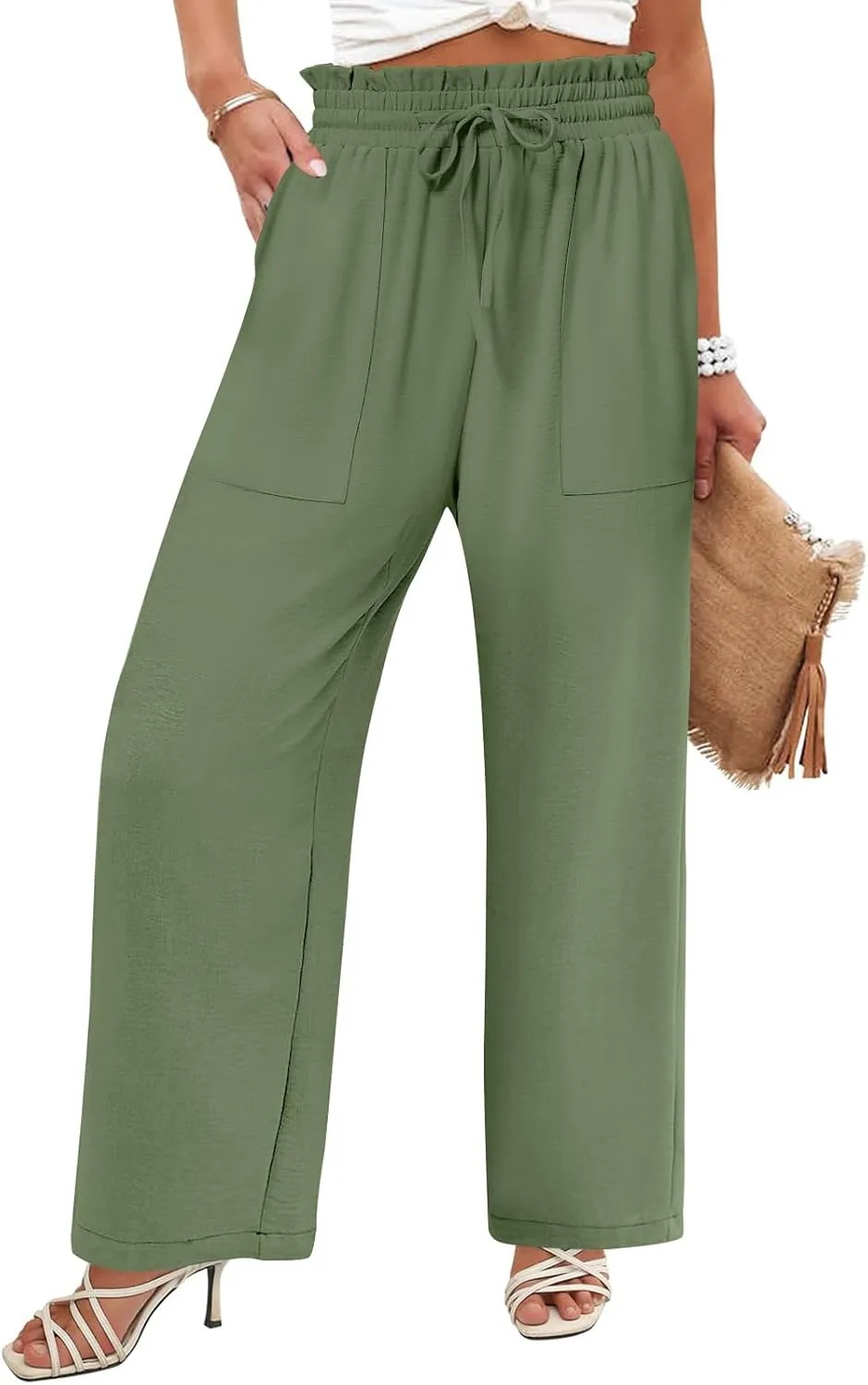 DB MOON Womens Wide Leg Pants Business Casual Outfits Loose High Waist Trouser with Pockets