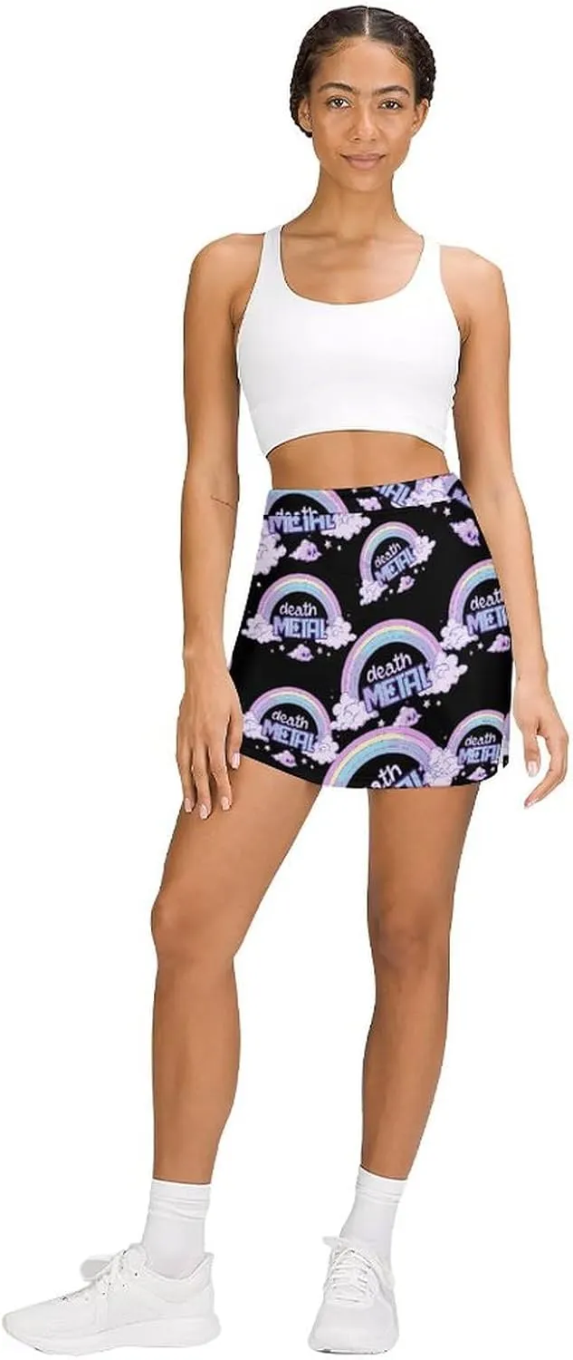 Death Metal Rainbow Women's Skort Athletic Skirt Golf Skorts A-line Skirts with Built-in Shorts Pockets