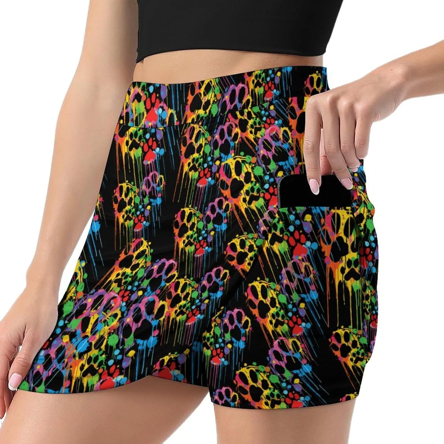 Dog Paws Heart Watercolor Women's Skort Athletic Skirt Golf Skorts A-line Skirts with Built-in Shorts Pockets