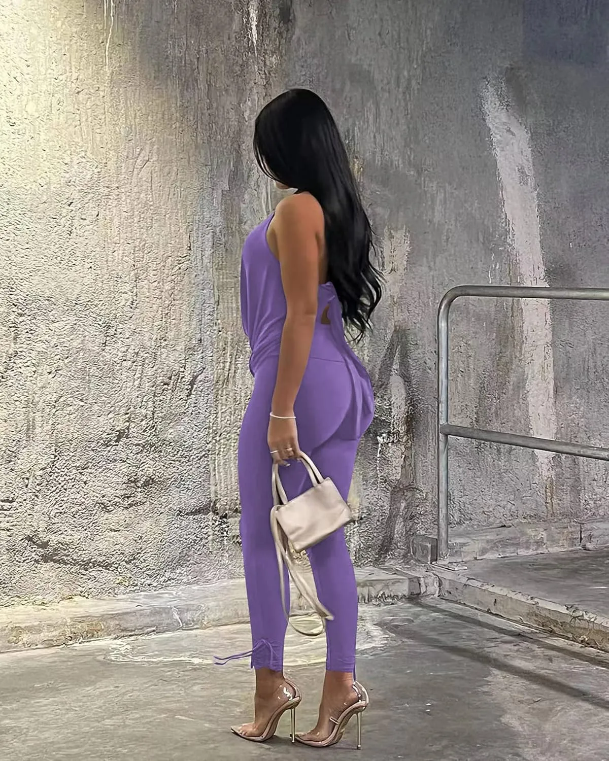 Doweha Women's Sexy Summer Two Piece Outfits Sleeveless Backless Deep V Neck Tank Tops And High Waisted Pants Matching Sets