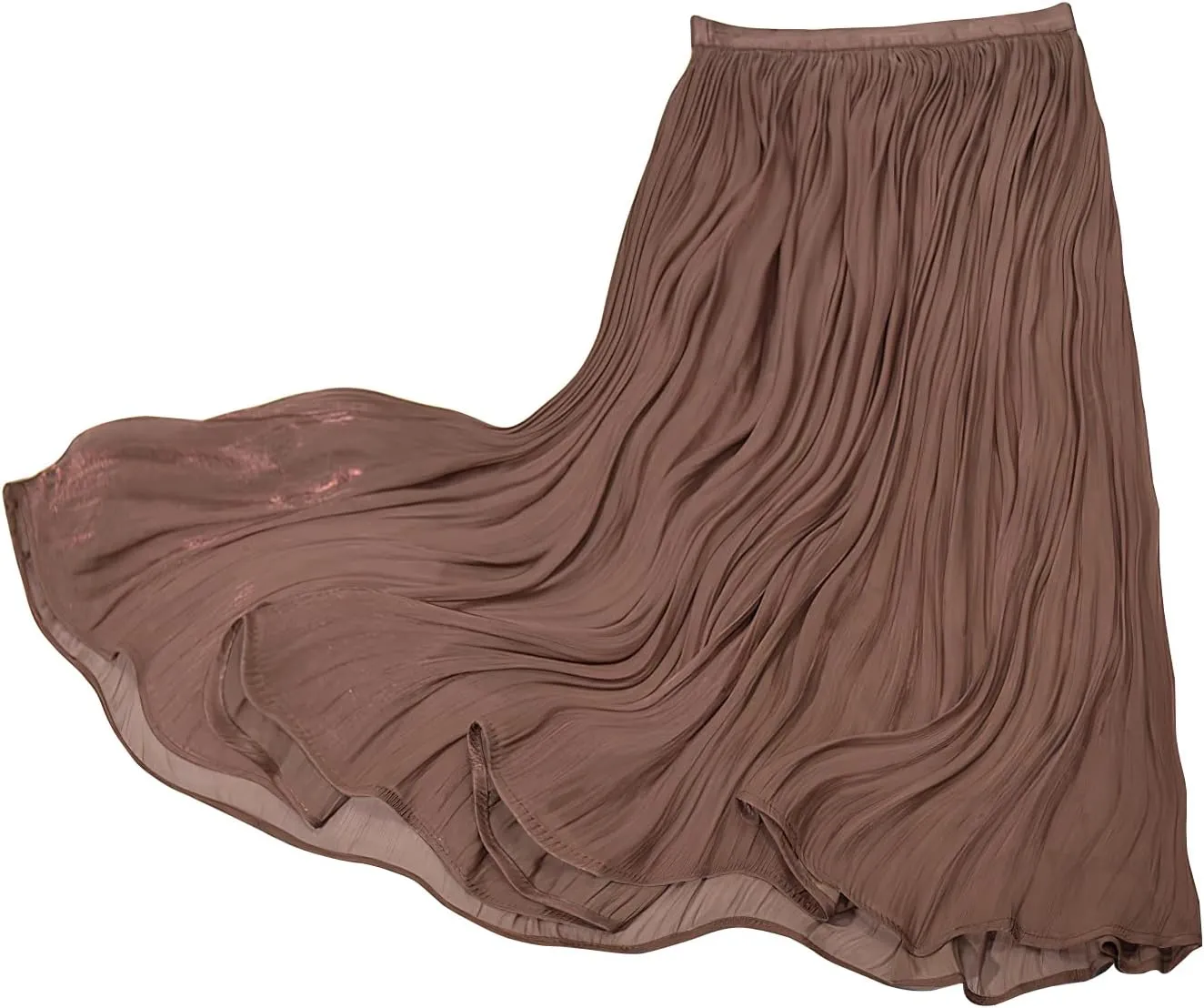 ebossy Women's High Elastic Waist Pleated Shiny Lustrous Flowy Swing A-line Midi Skirts