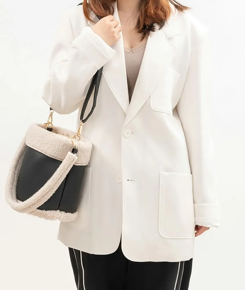Fashion Bucket Tote Bag for Women PU Leather Shoulder Crossbody Bag Purse Large Handbags Winter Plush Satchel