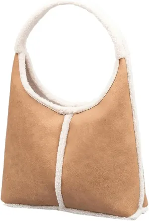 Fashion Bucket Tote Bag for Women PU Leather Shoulder Crossbody Bag Purse Large Handbags Winter Plush Satchel