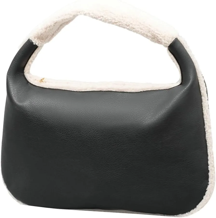Fashion Bucket Tote Bag for Women PU Leather Shoulder Crossbody Bag Purse Large Handbags Winter Plush Satchel