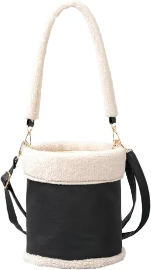 Fashion Bucket Tote Bag for Women PU Leather Shoulder Crossbody Bag Purse Large Handbags Winter Plush Satchel