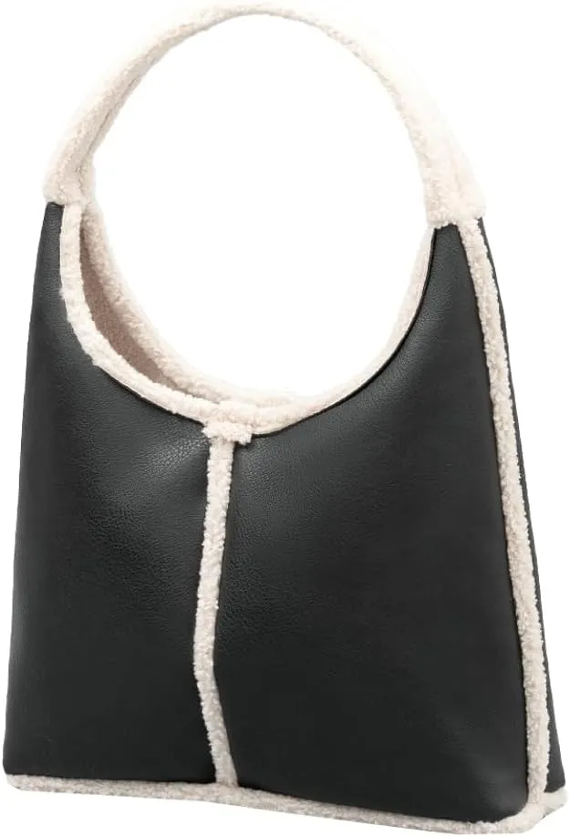 Fashion Bucket Tote Bag for Women PU Leather Shoulder Crossbody Bag Purse Large Handbags Winter Plush Satchel