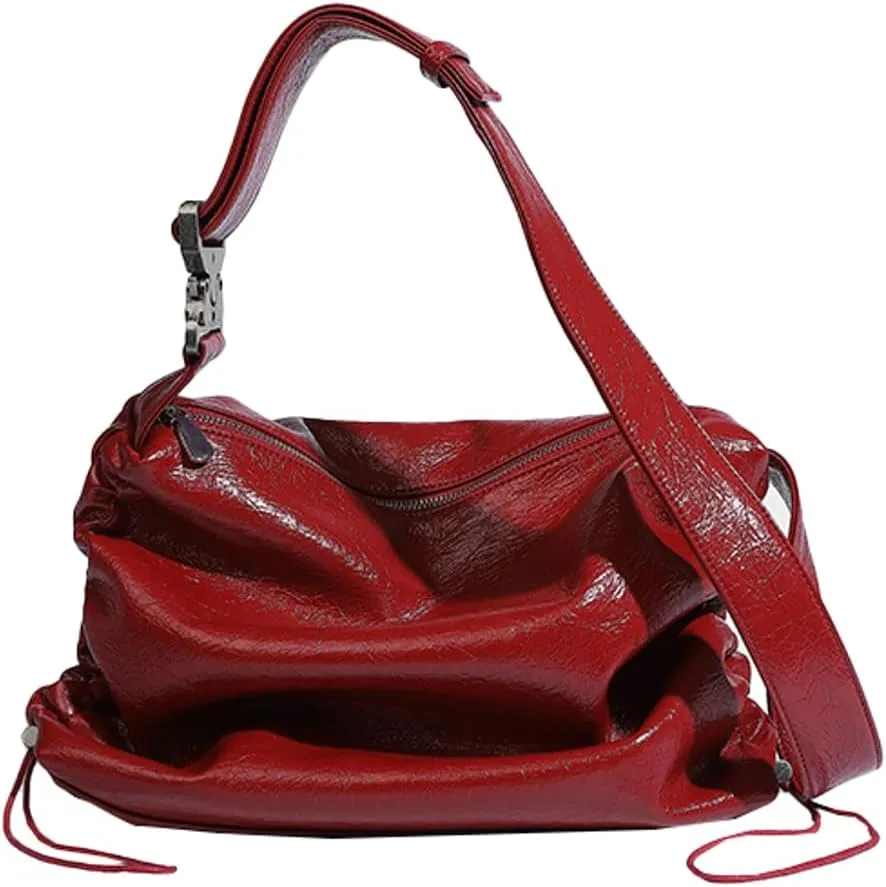 Fashion Shoulder Tote Bag for Women Large Vegan Leather Crossbody Purse Y2k Handbag with Drawstring Satchel