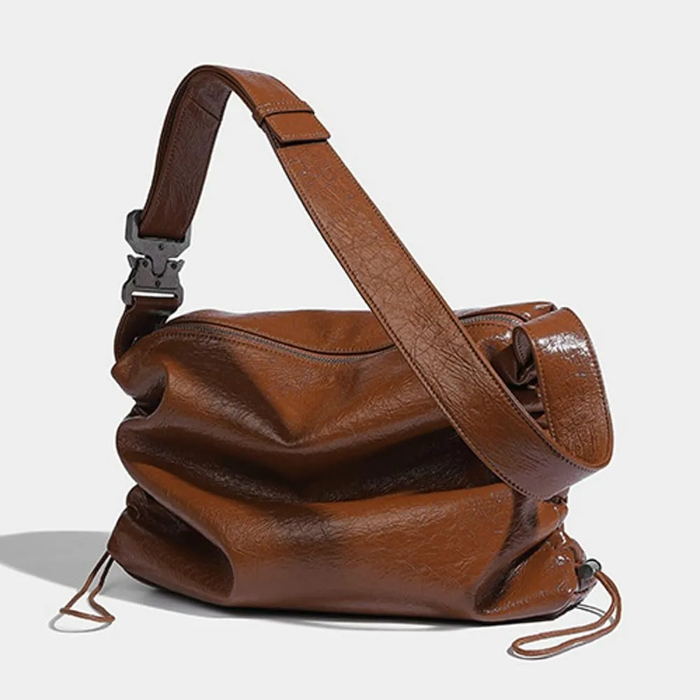 Fashion Shoulder Tote Bag for Women Large Vegan Leather Crossbody Purse Y2k Handbag with Drawstring Satchel