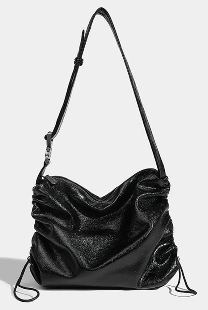 Fashion Shoulder Tote Bag for Women Large Vegan Leather Crossbody Purse Y2k Handbag with Drawstring Satchel