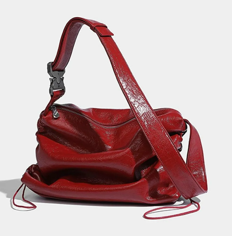 Fashion Shoulder Tote Bag for Women Large Vegan Leather Crossbody Purse Y2k Handbag with Drawstring Satchel