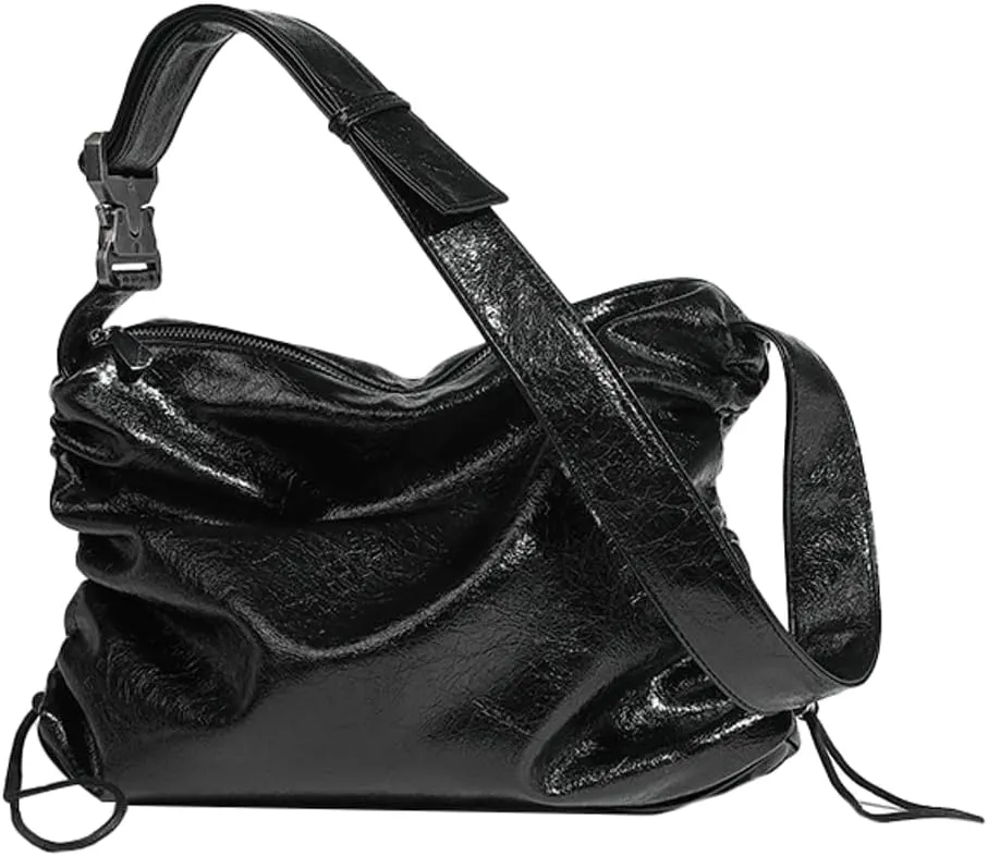 Fashion Shoulder Tote Bag for Women Large Vegan Leather Crossbody Purse Y2k Handbag with Drawstring Satchel