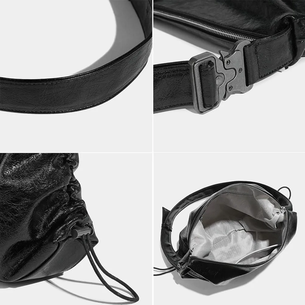 Fashion Shoulder Tote Bag for Women Large Vegan Leather Crossbody Purse Y2k Handbag with Drawstring Satchel