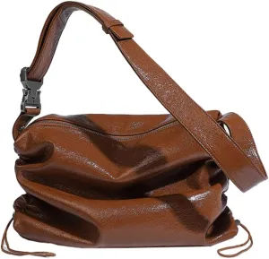 Fashion Shoulder Tote Bag for Women Large Vegan Leather Crossbody Purse Y2k Handbag with Drawstring Satchel