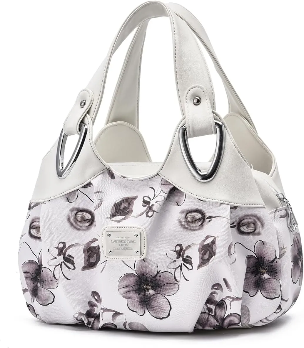 Fashion Vegan Leather Handbag for Women Multi Pocket Large Tote Bags Satchel Printed Purses Soft Hobo Bag