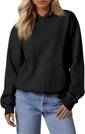 Fleece Hoodie Women Oversized Plain Hooded Sweatshirt Casual Long Sleeve Pullover Tops Comfy Drop Shoulder Sweater