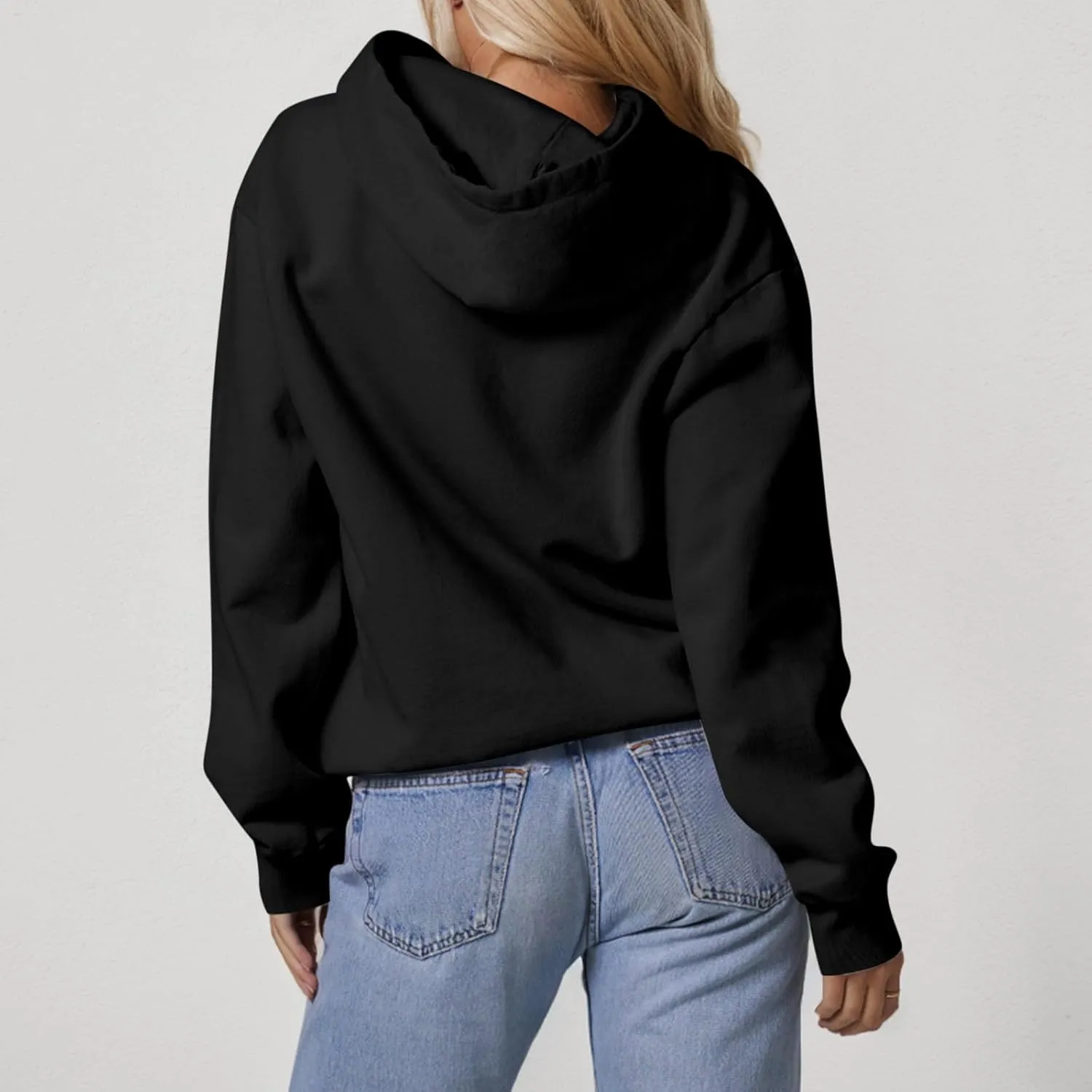 Fleece Hoodie Women Oversized Plain Hooded Sweatshirt Casual Long Sleeve Pullover Tops Comfy Drop Shoulder Sweater