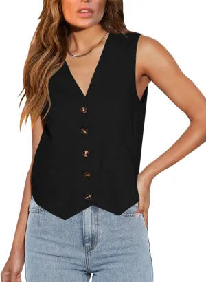 Floral Find Womens Casual Button Down Sleeveless Vest Fully Lined V Neck Business Jacket Waistcoat with Pocket