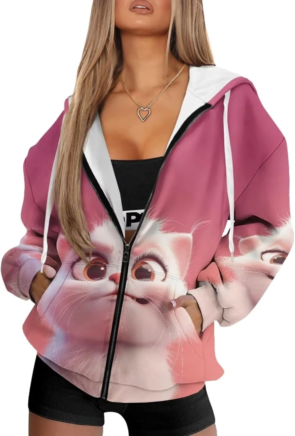 Forchrinse Red Ladybug Zip Up Hoodie for Women Long Sleeve Causal Y2K Hoodie Ladybug Oversized Sweatshirts Fall Pullover Tops