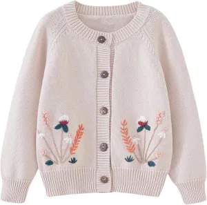 Girls Cardigan Sweater Boys Long Sleeve School Uniforms Toddler Kids Knit Embroidery Button Jacket Outwear Tops