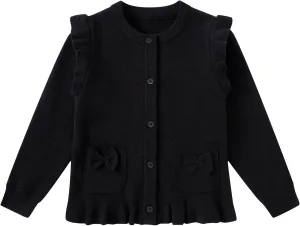 Girls Cardigan Sweater School Uniforms Button Crewneck Cute Ruffle Long Sleeve with Pockets Bowknot Knit Tops