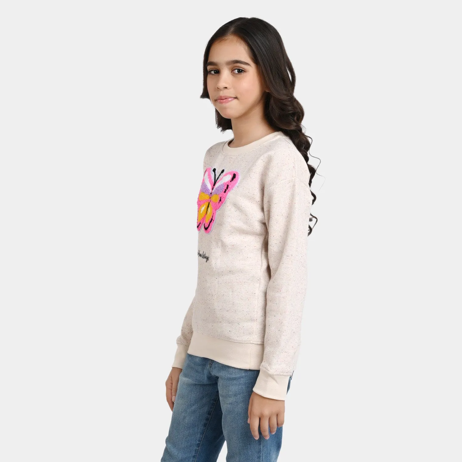 Girls Fleece Sweatshirt Butterfly-Multi Whit