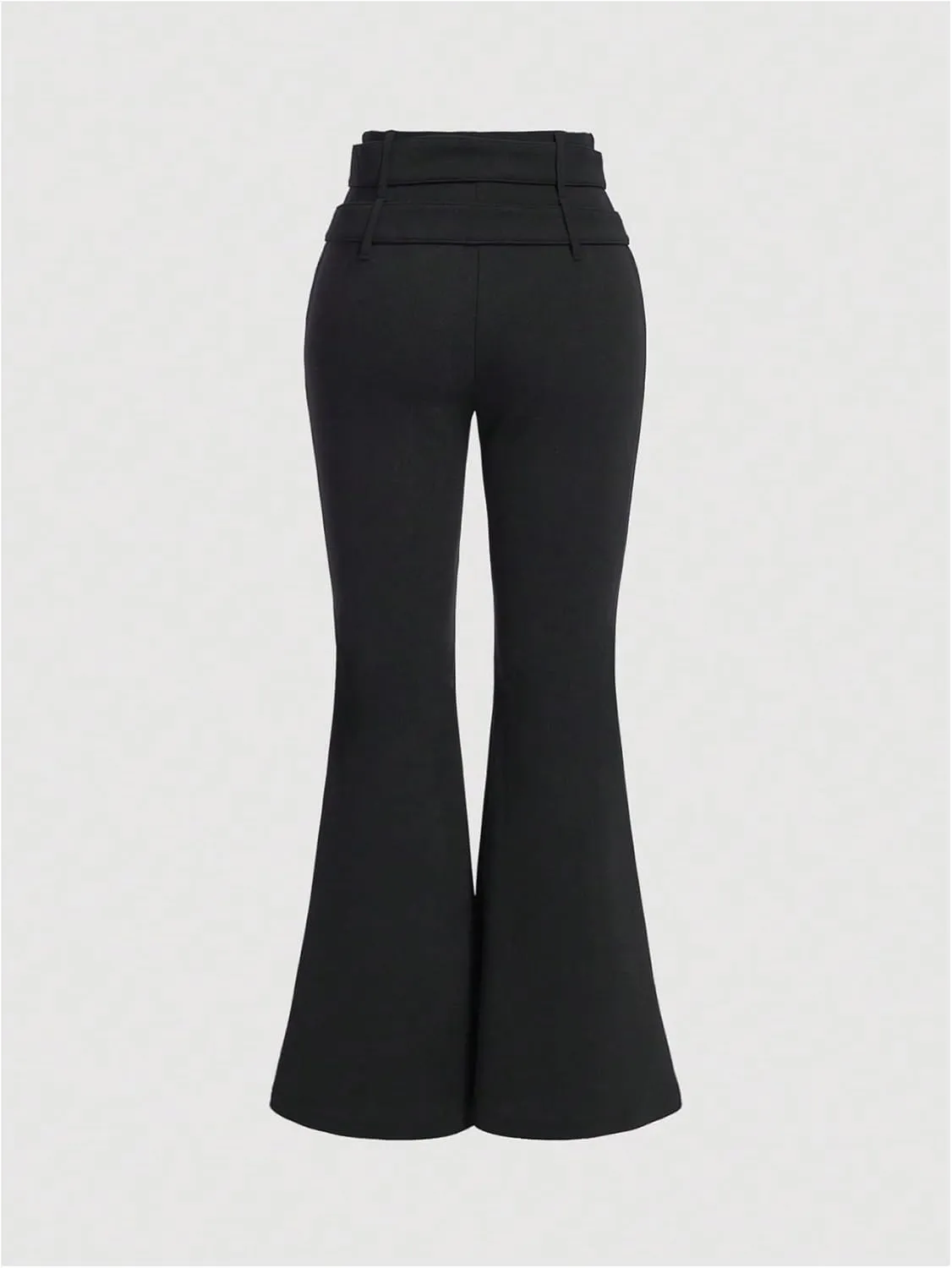 GORGLITTER Women's Flare Pants Double Buckle Belt Skinny Pants High Waist Trousers