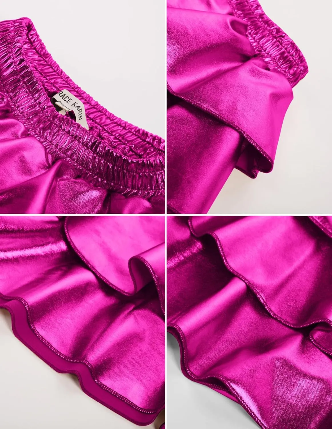 GRACE KARIN Girls Metallic Party Skirt Girls Fashion 3 Layer Ruffle Skirt 5-14Y