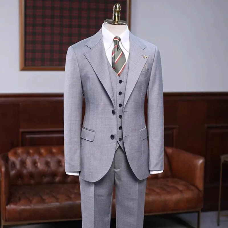 Gray Notched Lapel Three Pieces Formal Business Suits Wedding Suits