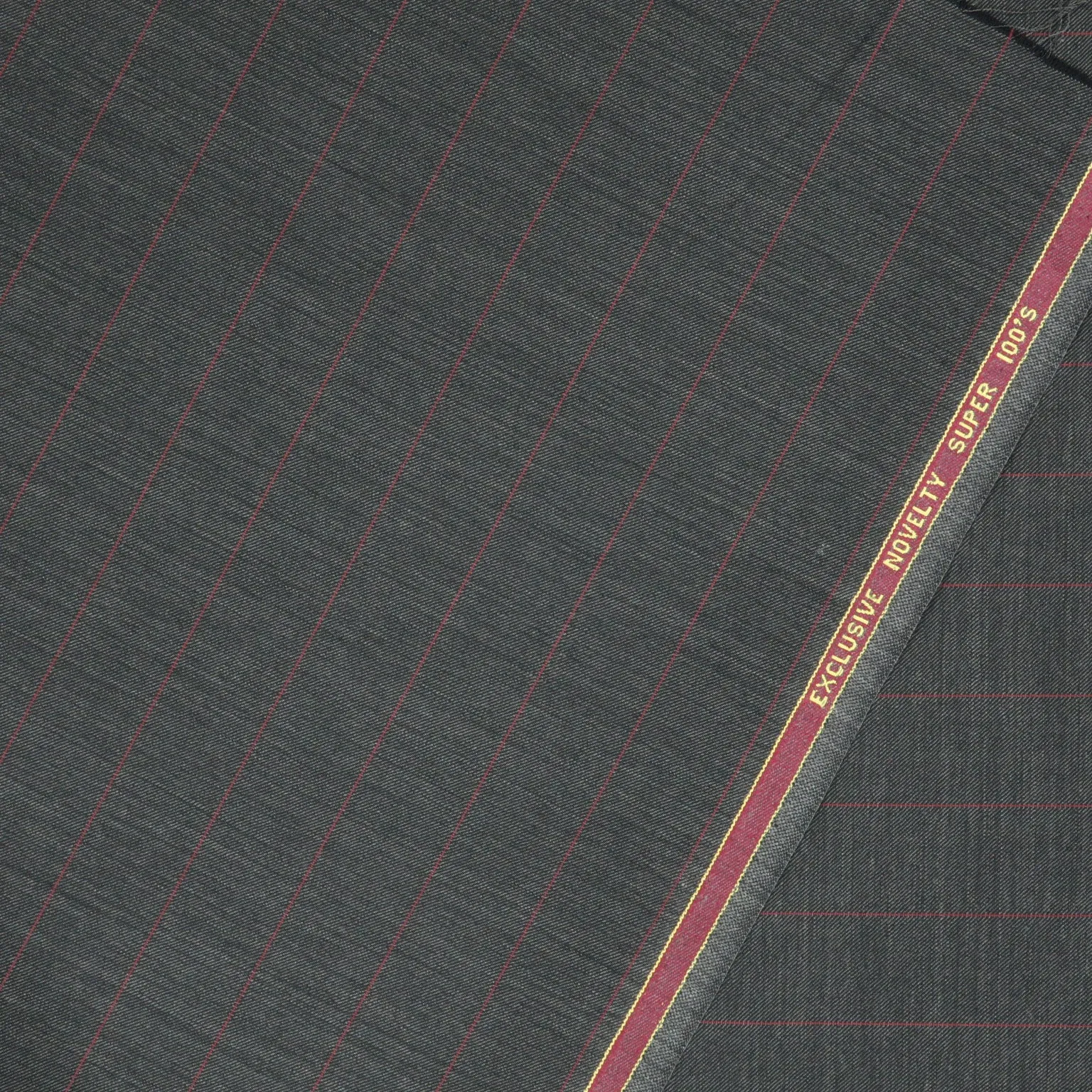 Grey with Red Stripes Exclusive Novelty Super 100's Wool Suiting Fabric