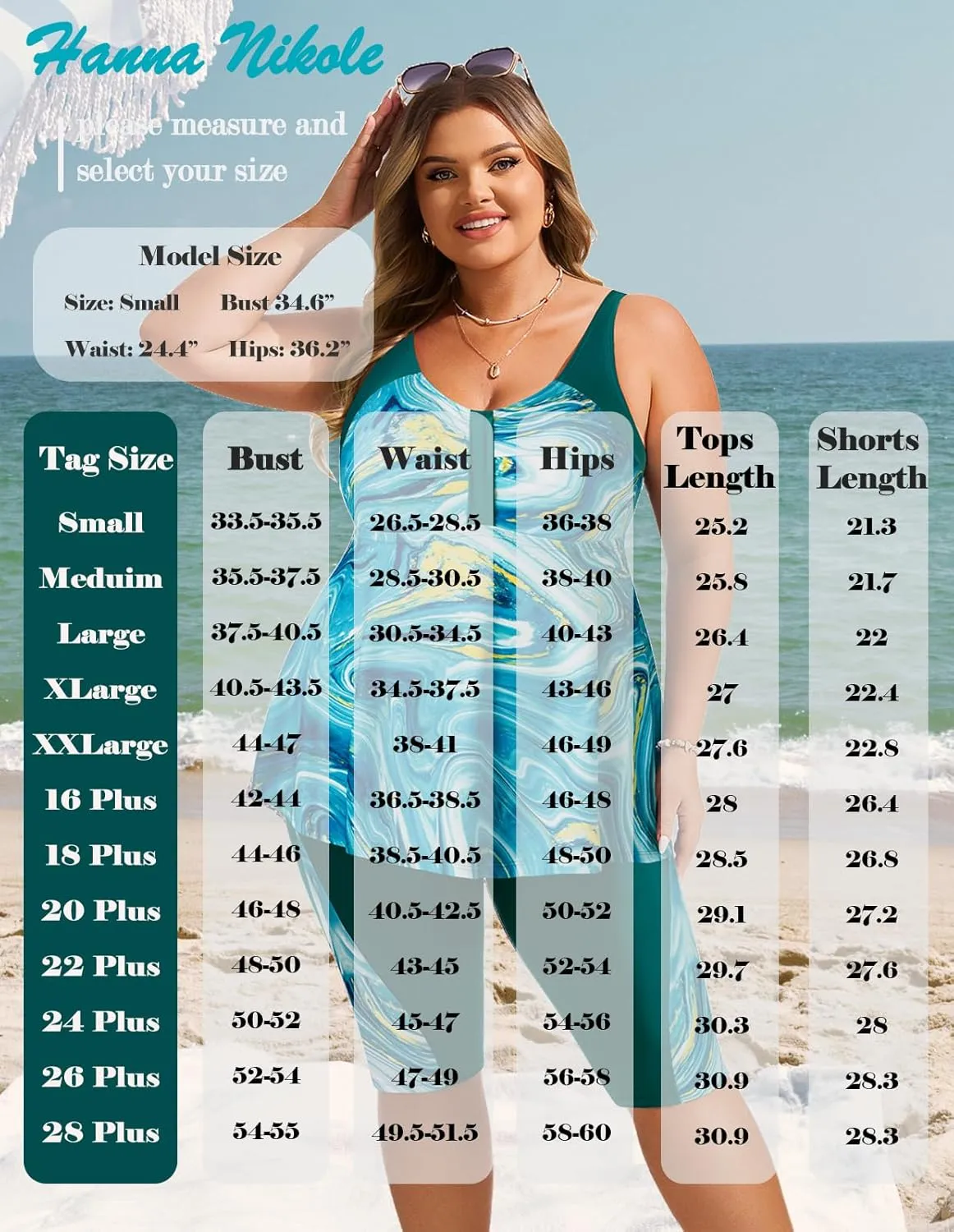 Hanna Nikole Women's Plus Size Tankini Swimsuits Two Piece Bathing Suit Flowy Rash Guard Swimwear with Capris Shorts