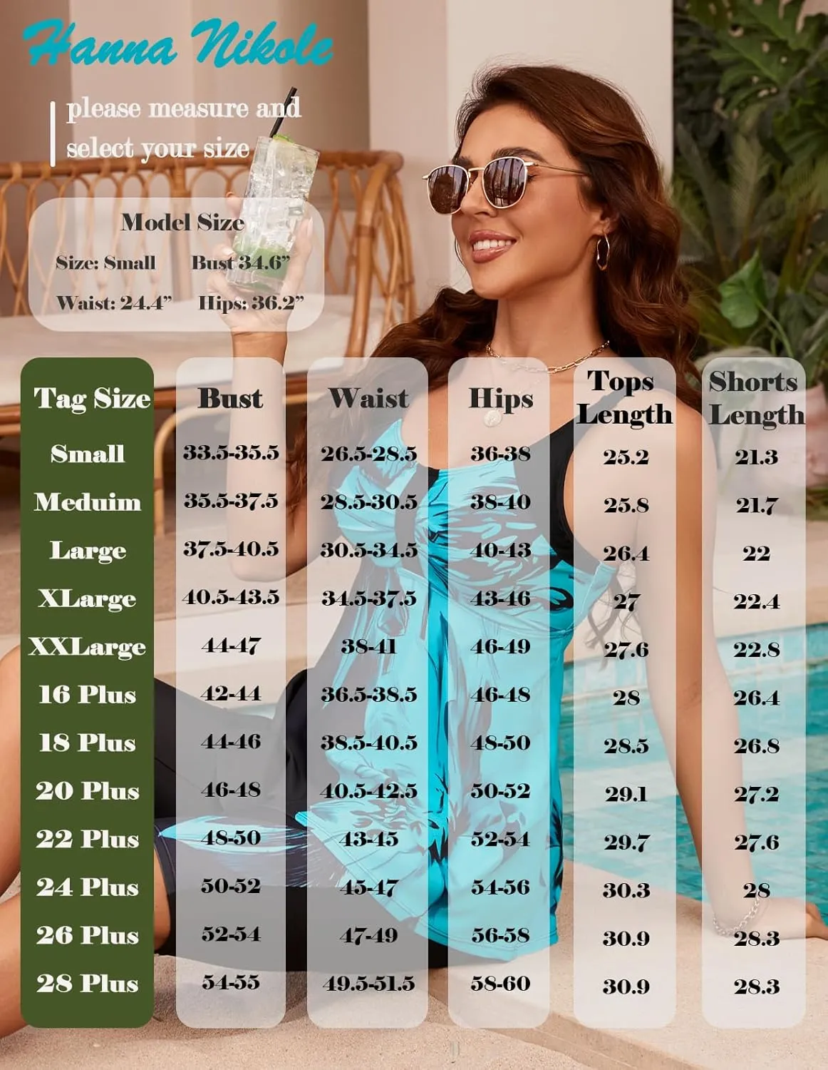 Hanna Nikole Women's Plus Size Tankini Swimsuits Two Piece Bathing Suit Flowy Rash Guard Swimwear with Capris Shorts
