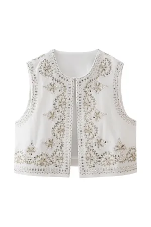 'Hannah' Sleeveless Embroidered Retro Vest (7 Colors)