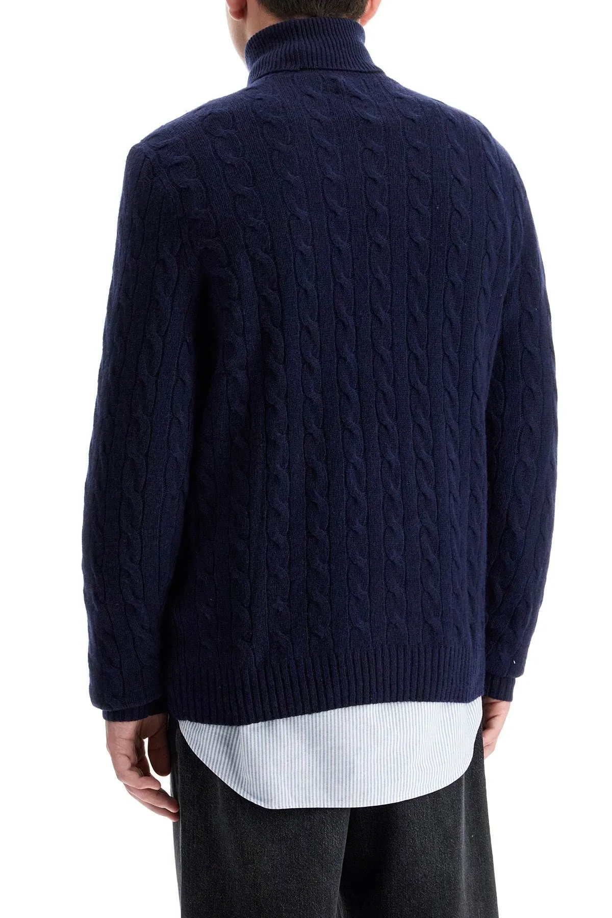 HIGH-NECK WOOL AND CASHMERE CABLE-KNIT PULLOVER SWEATER
